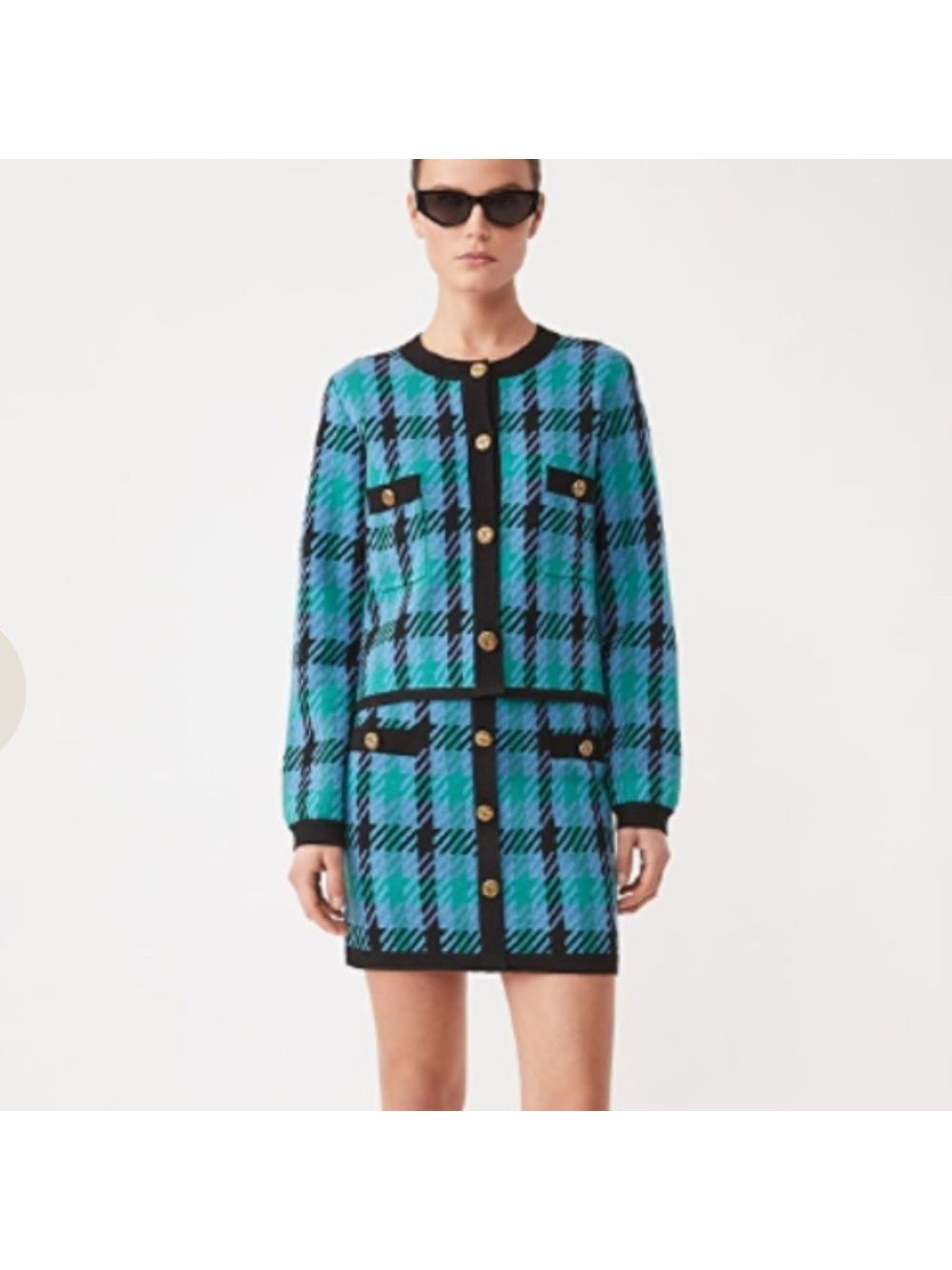 Suncoo Gilet Gaya Plaid Cardigan Sweater Set With Matching Skirt Nwot M (T2)